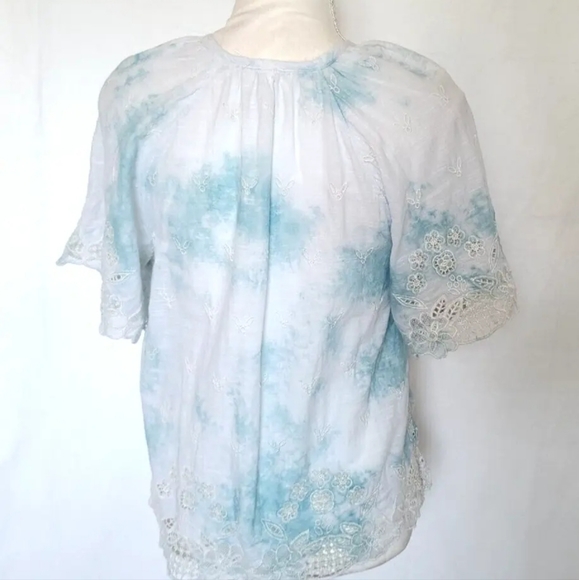Anthropologie Blue White Olivia Embroidered Tie Dye Blouse Top XS - Picture 8 of 9